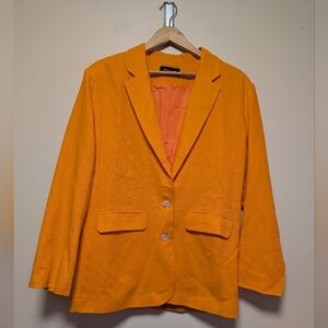 White Fox Bright Orange Linen Blend Blazer S/M Statement Jacket